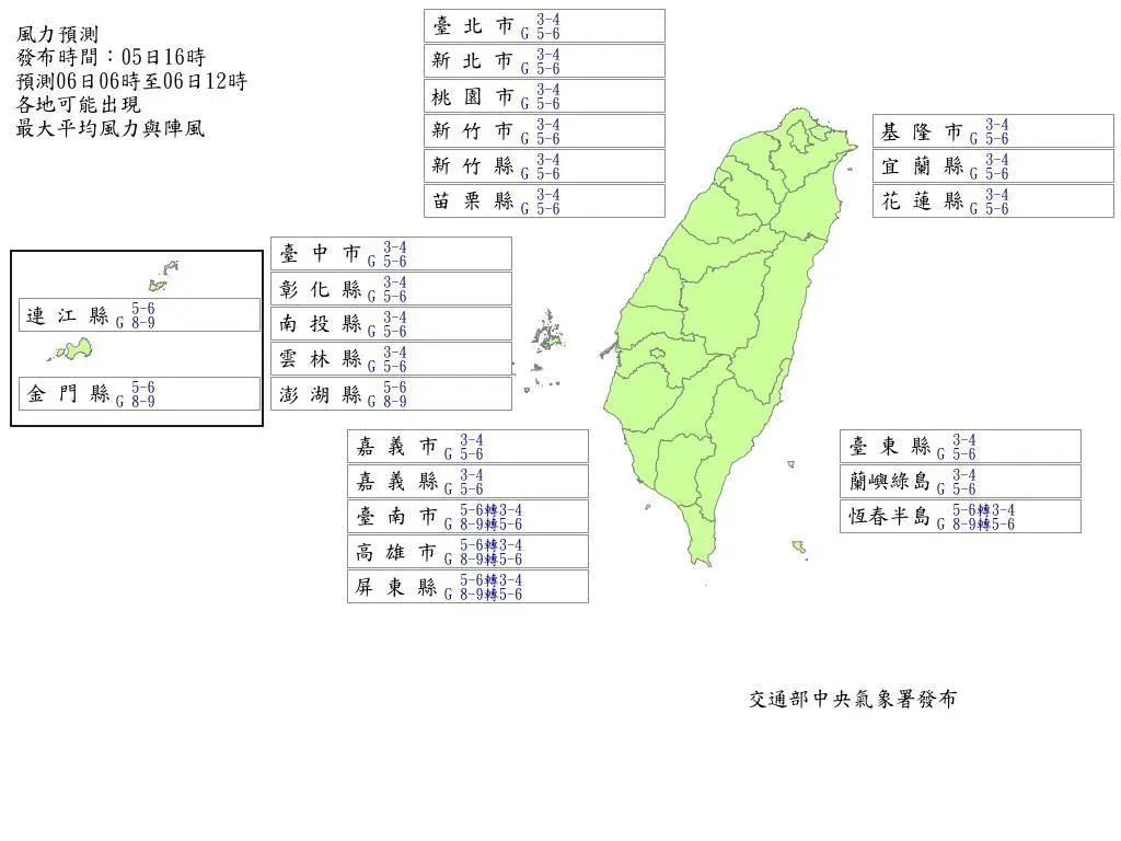 最新風力預測。(圖/氣象署)