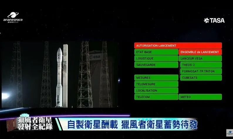 獵風者氣象衛星原訂台灣時間7日上午在法屬圭亞那升空，但發射前顯示有2項狀況（紅標處）需排除。（圖取自國家太空中心TASA臉書）