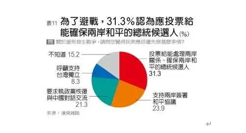 31.3%民眾認為應投票給能確保兩岸和平的總統候選人。（圖／遠見提供）