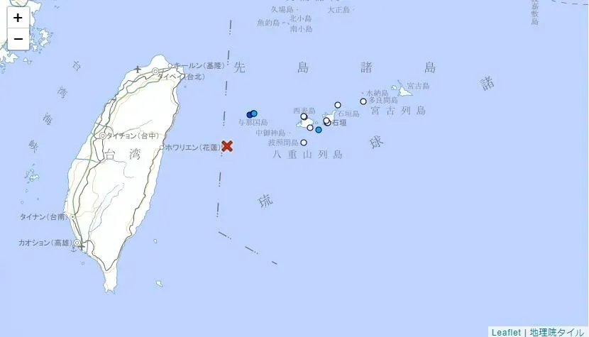 日本氣象廳表示震央在與那國島近海。(圖/日本氣象廳)