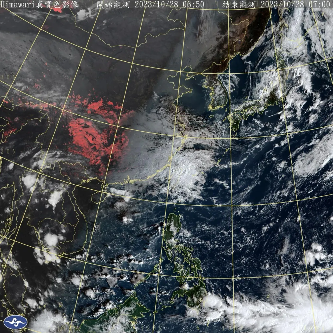 今（28）日台灣受東北季風、華南雲雨區東影響，出現局部短暫雨。（圖／中央氣象署）