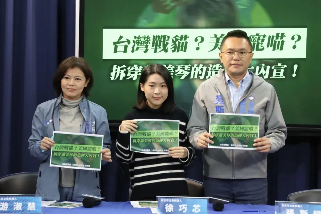 游淑慧、徐巧芯、張斯綱砲轟民進黨稱與美關係很好只是大內宣。(國民黨提供)