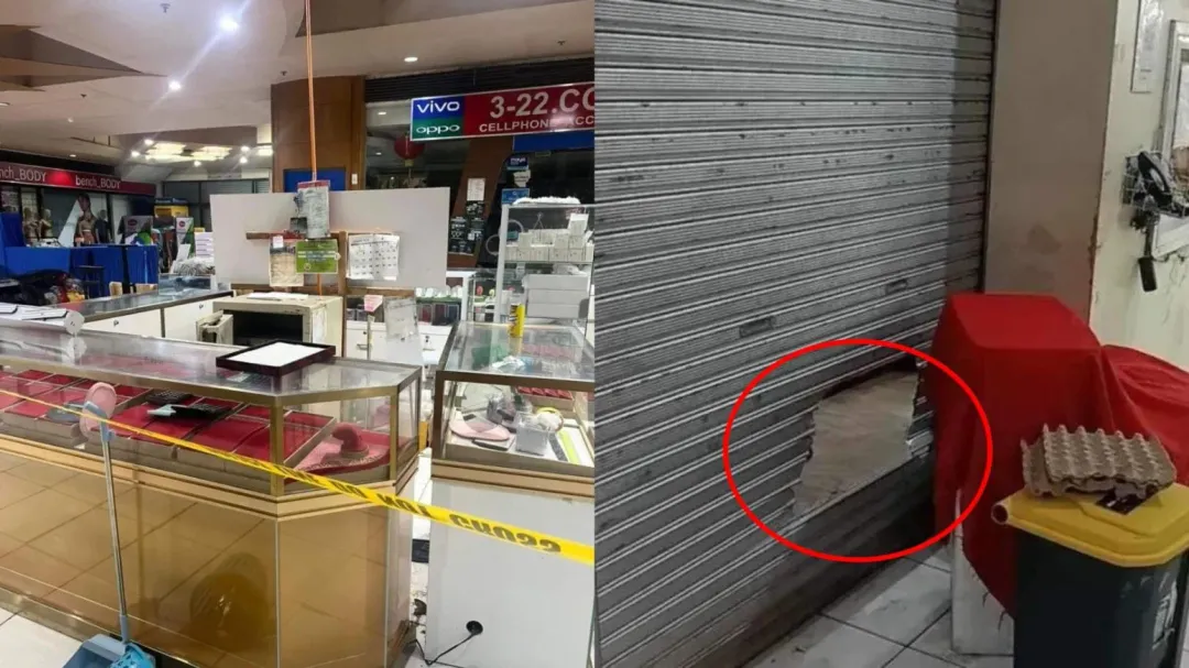 珠寶店被洗劫一空，鐵捲門還被鋸出大洞。（圖／翻攝星島網）