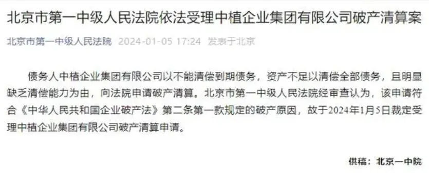中植集團今年1月申請破產清算。（圖／翻攝界面新聞）