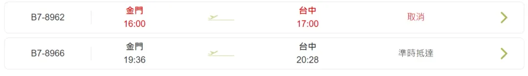 根據立榮航空官網的班機資訊,B7-8962班機旅客直到11日晚間8時28分才抵達台中,整整延後近3.5小時。(圖/翻攝自立榮航空官網)