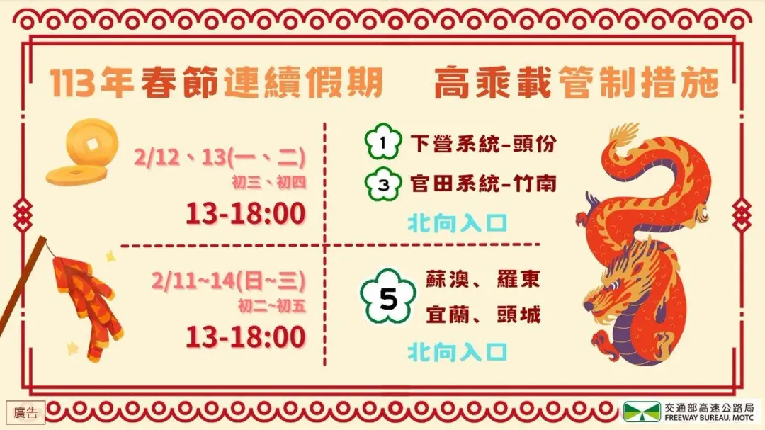 春節高乘載管制措施。(圖/高公局)