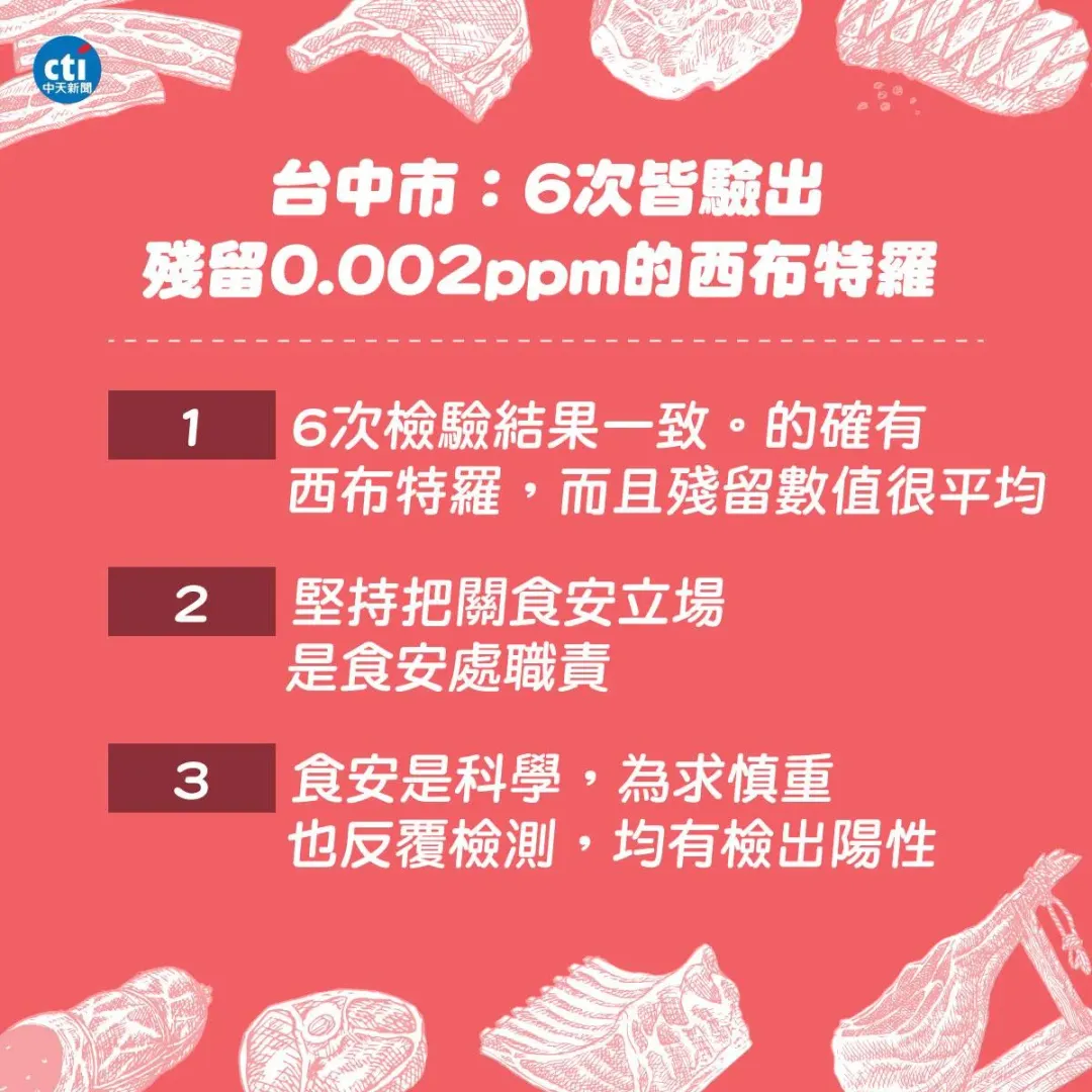 中市政府5日招開記者會指出，共抽驗6次均呈「陽性」。