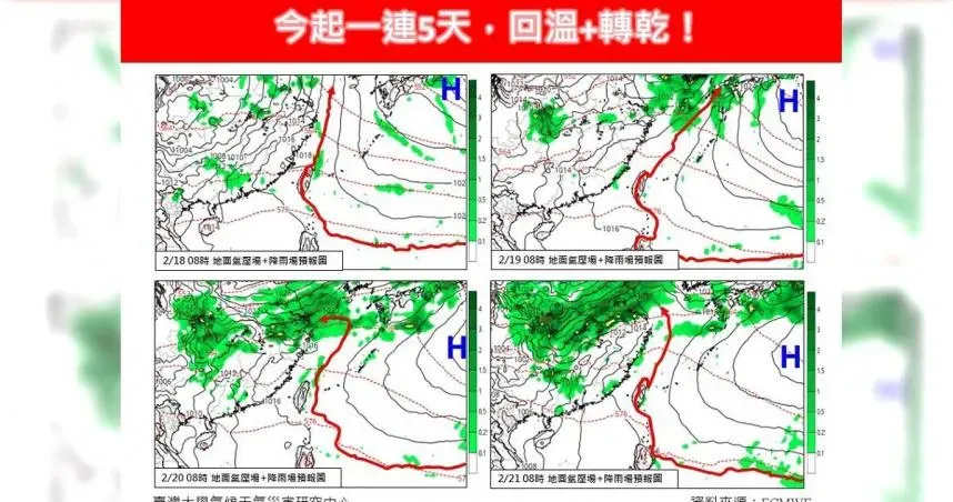 今起連5天回暖轉乾。(圖/翻攝自Facebook/林老師氣象站)