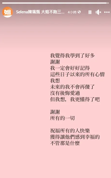 陳珮甄透過臉書限時動態發聲。（圖／翻攝自陳珮甄臉書）