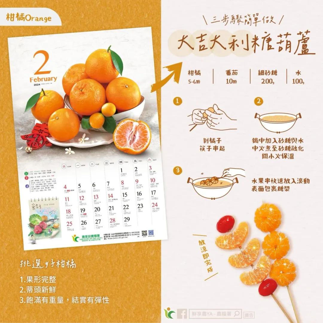 柑橘製成糖葫蘆只要簡單三步驟即可動手做。(圖/攝自農糧署臉書粉專「鮮享農YA-農糧署」)