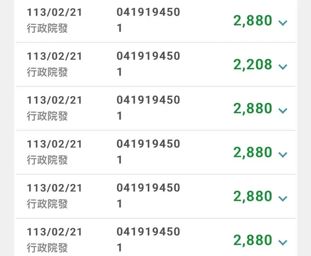 有網友曬出網銀截圖,透露自己租屋補助金6筆共16608元全都入帳。(圖/翻攝自Dcard)