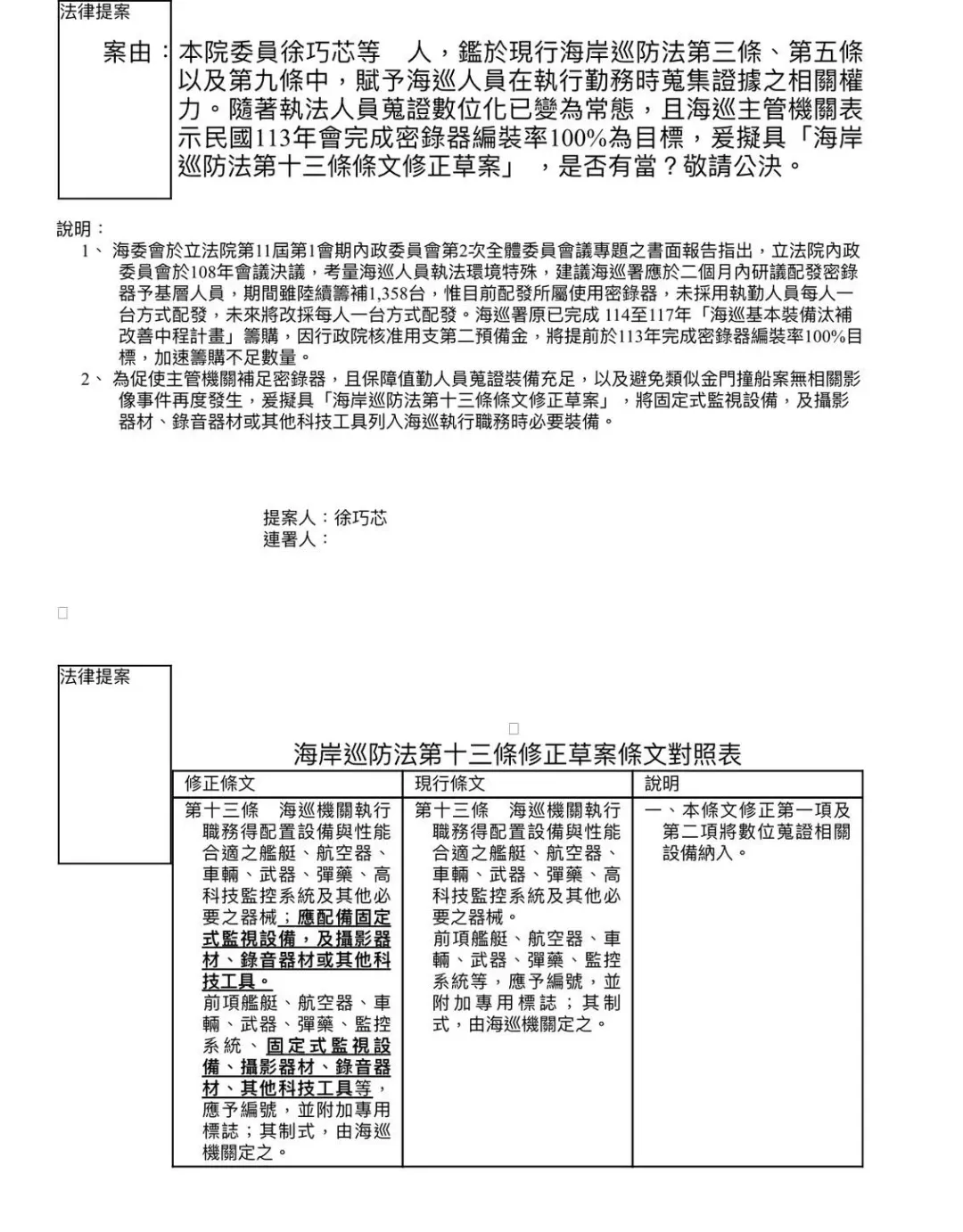 徐巧芯要求將海巡船上必須配備監視器，人員須有密錄器等設備入法。（圖／中天新聞）