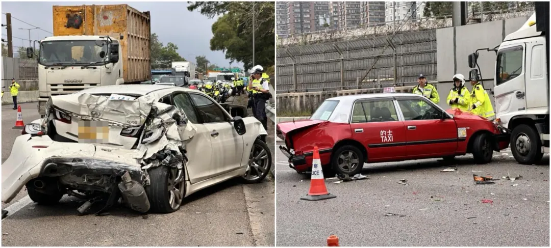 白色轎車後半部幾乎成為廢鐵（圖／翻攝星島日報）