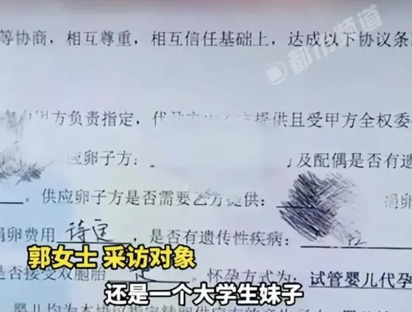 妻子提供丈夫與女大生的代孕契約書。(圖/翻攝都市頻道)