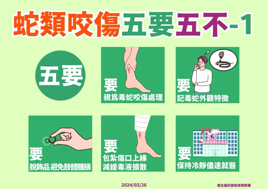 蛇類咬傷牢記「五要五不」。