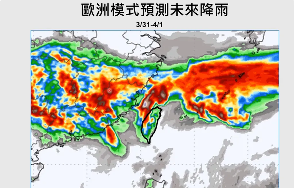 賈新興指出，若高壓東退而鋒面南移，台灣位在鋒面前緣勢必有大雨出現。（圖／翻攝自賈新興YouTube）