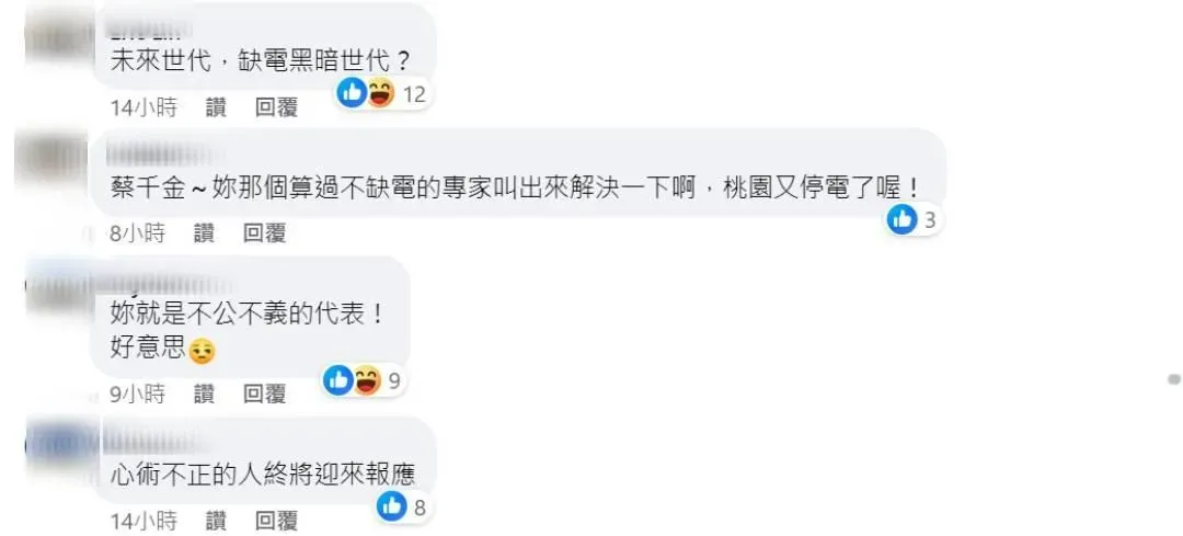 桃園三天五度停電,市民灌爆蔡英文臉書(攝自蔡英文臉書)