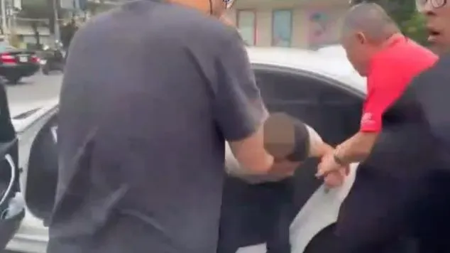 警員一湧而上將車上2名犯嫌逮捕歸案。（圖／翻攝畫面）