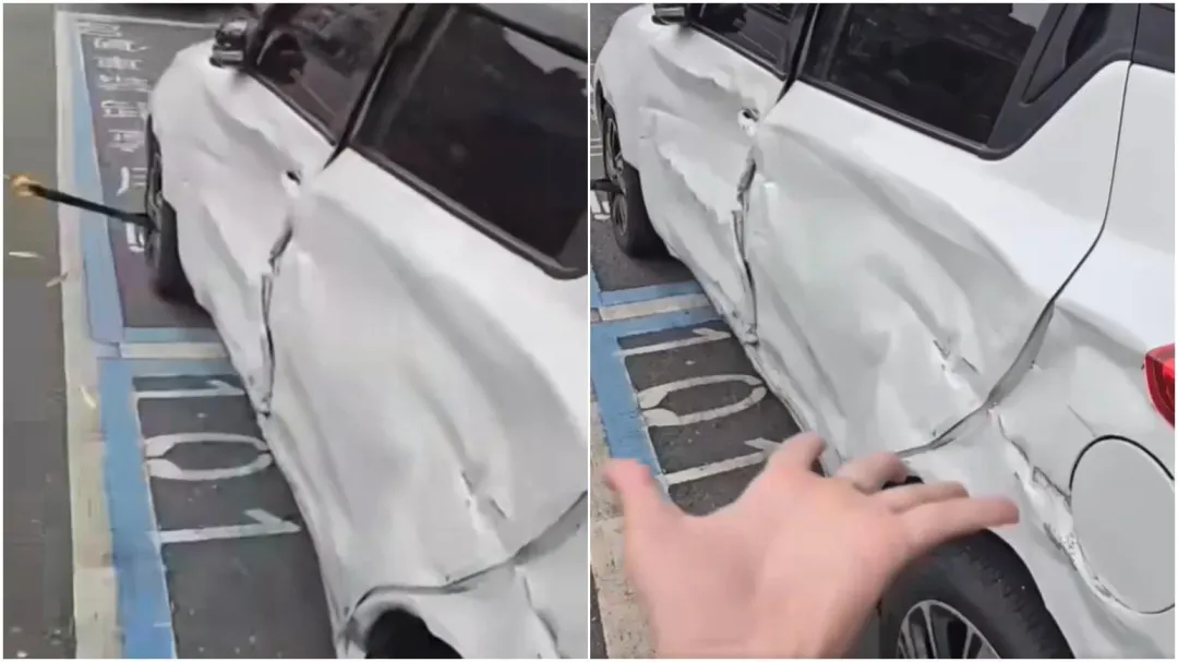 車輛明顯被撞凹。（圖／翻攝自爆廢公社）