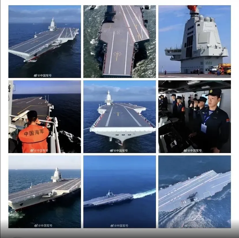 福建艦含空中俯視、甲板眺望等9張高清照。（圖／翻攝微博「中國軍號」）