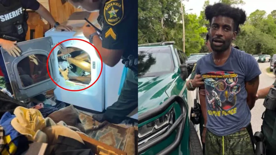 傑克森發揮驚人軟骨功,躲在烘衣機裡面。(圖/翻攝FB@Escambia County Sheriff's Office)
