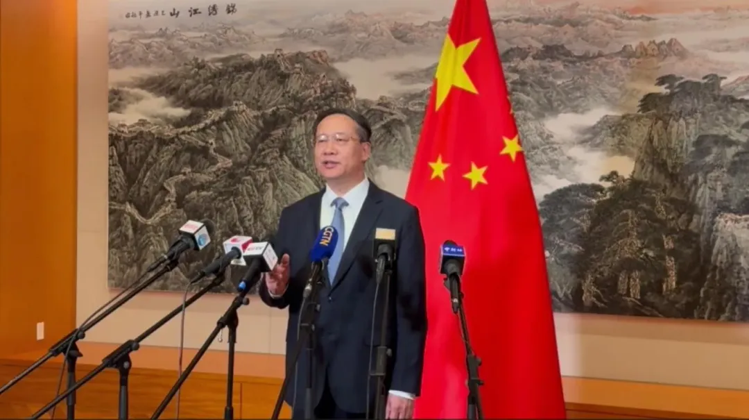 會後馬朝旭發表講話談台海問題。(圖/中新社)
