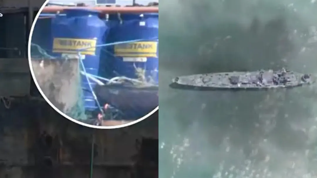 大陸官媒發佈影片指控「坐灘」菲艦對海洋「放毒」。（圖／翻攝微博「玉淵譚天」）