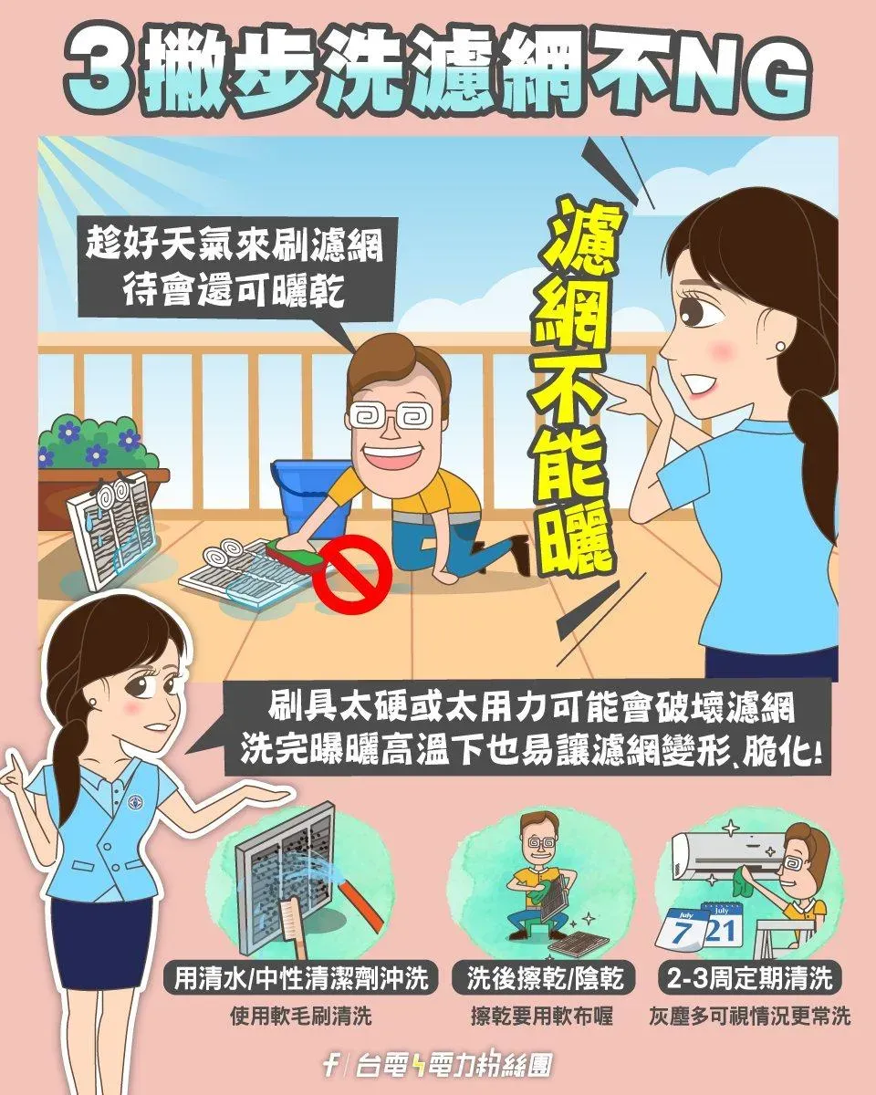3撇步洗濾網不NG。（圖／台電電力粉絲團FB）