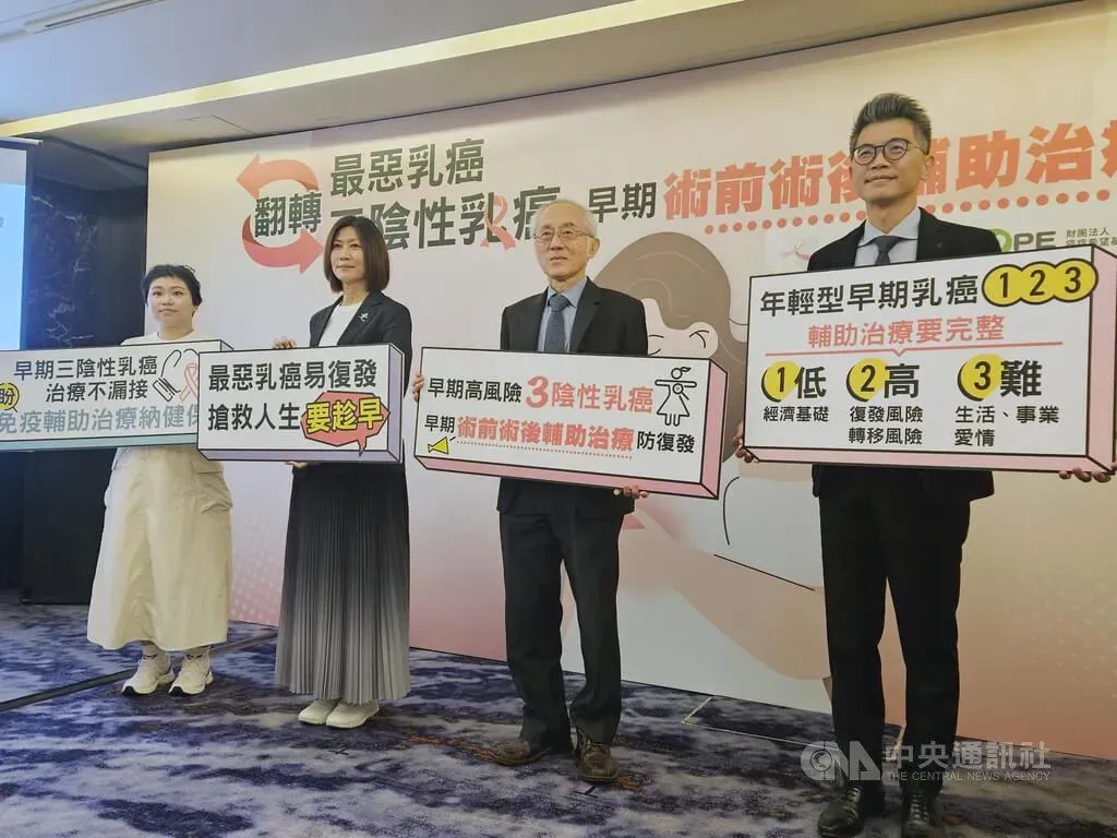早期三陰性乳癌通常不適合荷爾蒙治療及標靶治療,除化療外僅有免疫治療可用,應把握術前及術後輔助治療的黃金時間,減少復發風險、增加存活率。(圖/中央社)