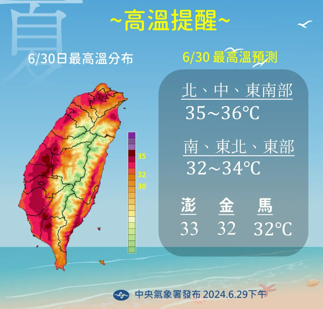 今天高溫趨勢。（圖／氣象署提供）