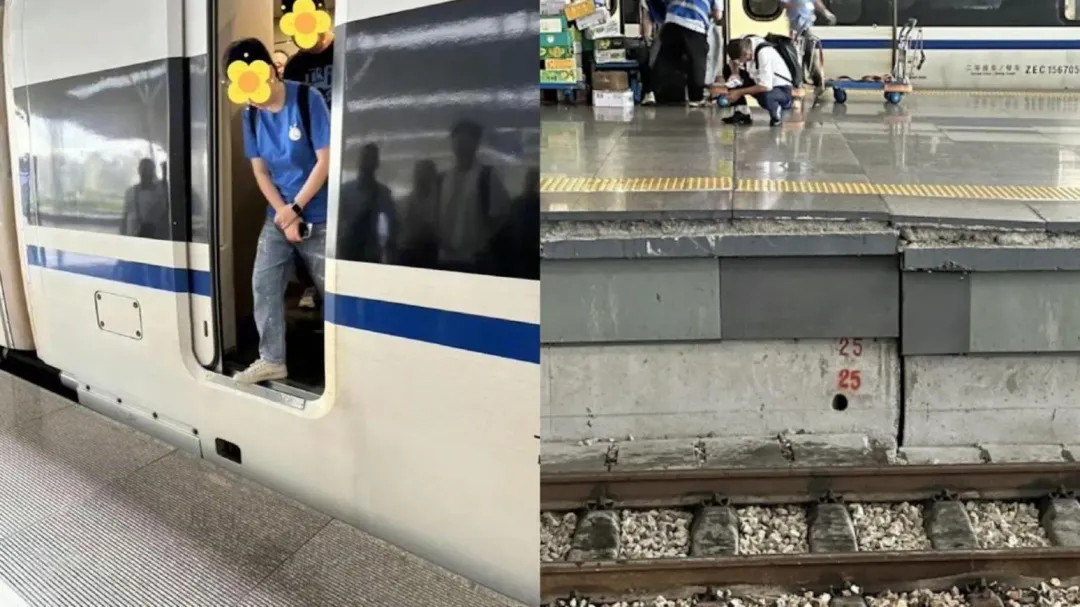 網友形容在杭州東站下車宛如跳水，月台與車廂地板存在巨大落差。（圖／翻攝微博）