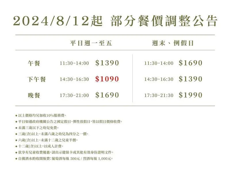 「旭集」及「饗饗」宣布8月12日起，平日下午餐「調漲100元」。（圖／翻攝自饗饗臉書）