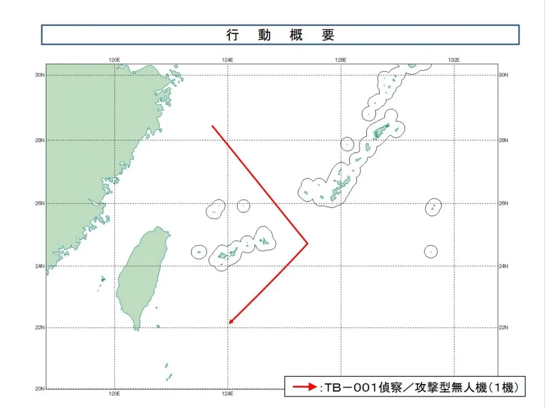 大陸TB-001無人機飛行路徑。(圖/防衛省)