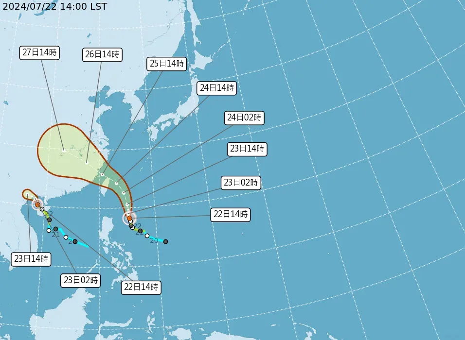凱米颱風預計24、25日最接近台灣。(圖/中央氣象署)