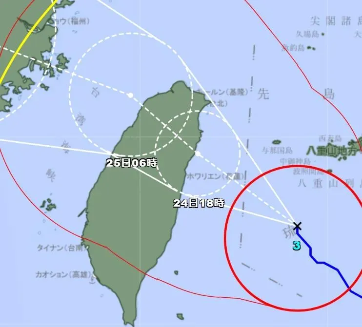 日本氣象廳預測凱米颱風路徑。（圖／日本氣象廳）