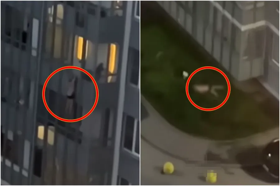 男子懸掛在陽台外,墜落地面傷重身亡。(圖/翻攝自pikabu.ru)