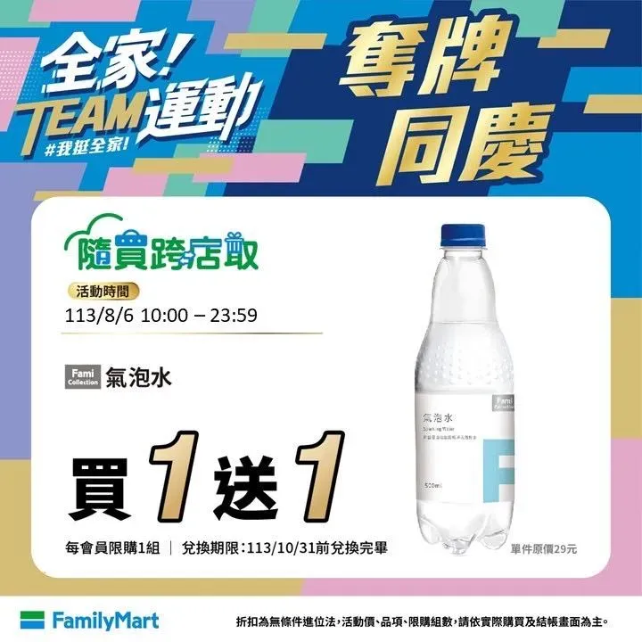 FamiCollection氣泡水買一送一。(圖/全家提供)