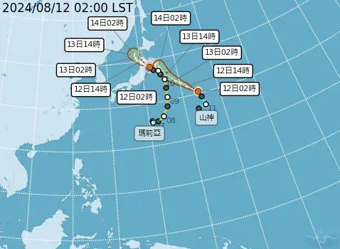 颱風瑪莉亞、山神路徑預測。(圖/氣象署提供)