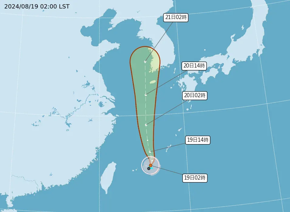 雲雀颱風路徑預測圖 。(圖/氣象署提供)