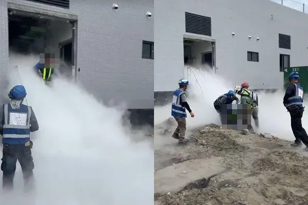 工地現場大量二氧化碳傾瀉而出。(圖/翻攝畫面)