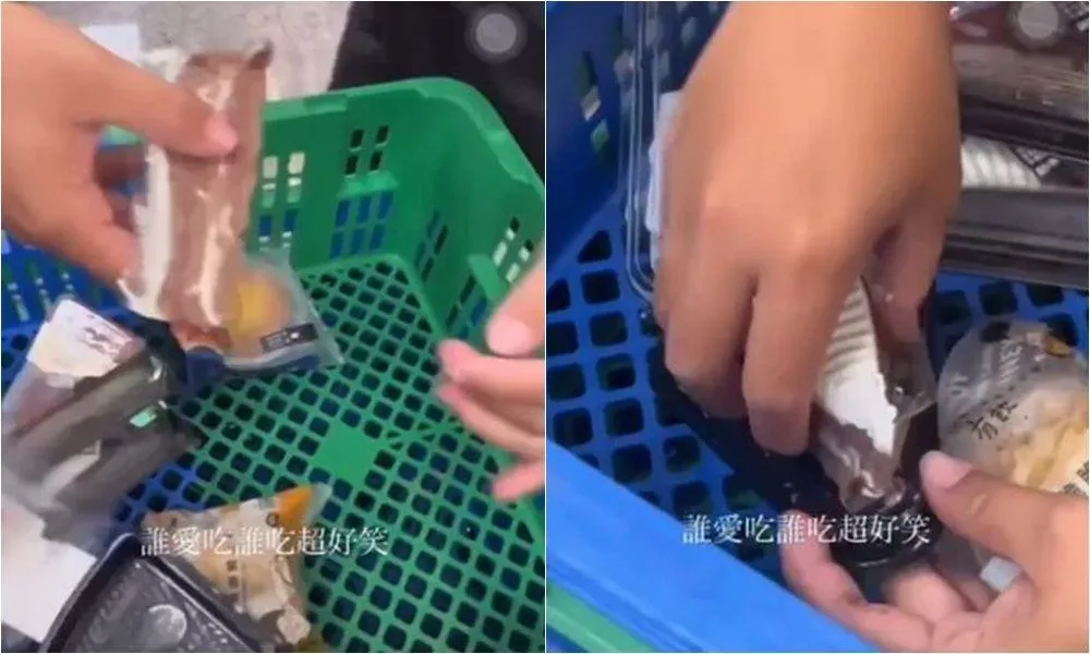 網路上流傳1段疑似超商店員徒手抓蛋糕玩鬧的影片,還把玩過的蛋糕放回架上。(圖/翻攝自Dcard)