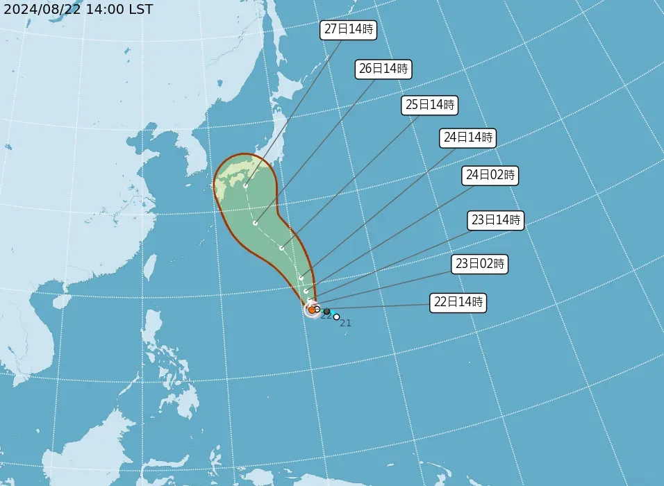颱風「珊珊」移動路徑緩慢，未來將朝日本方向前進，對台灣無影響。（圖／翻攝自中央氣象署官網）