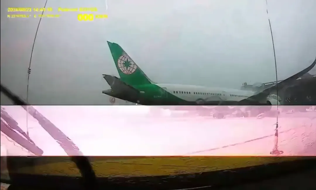 雷擊瞬間也造成拍攝影片的器材發生短暫故障,畫面閃過白色條紋好幾次。(圖/翻攝自Threads@reporter.taiwan)