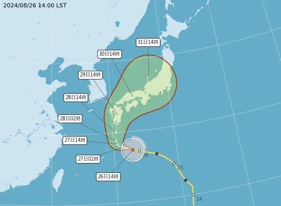 中颱珊珊路徑直奔日本南部，九州、四國地區首當其衝。（圖／翻攝自中央氣象署官網）