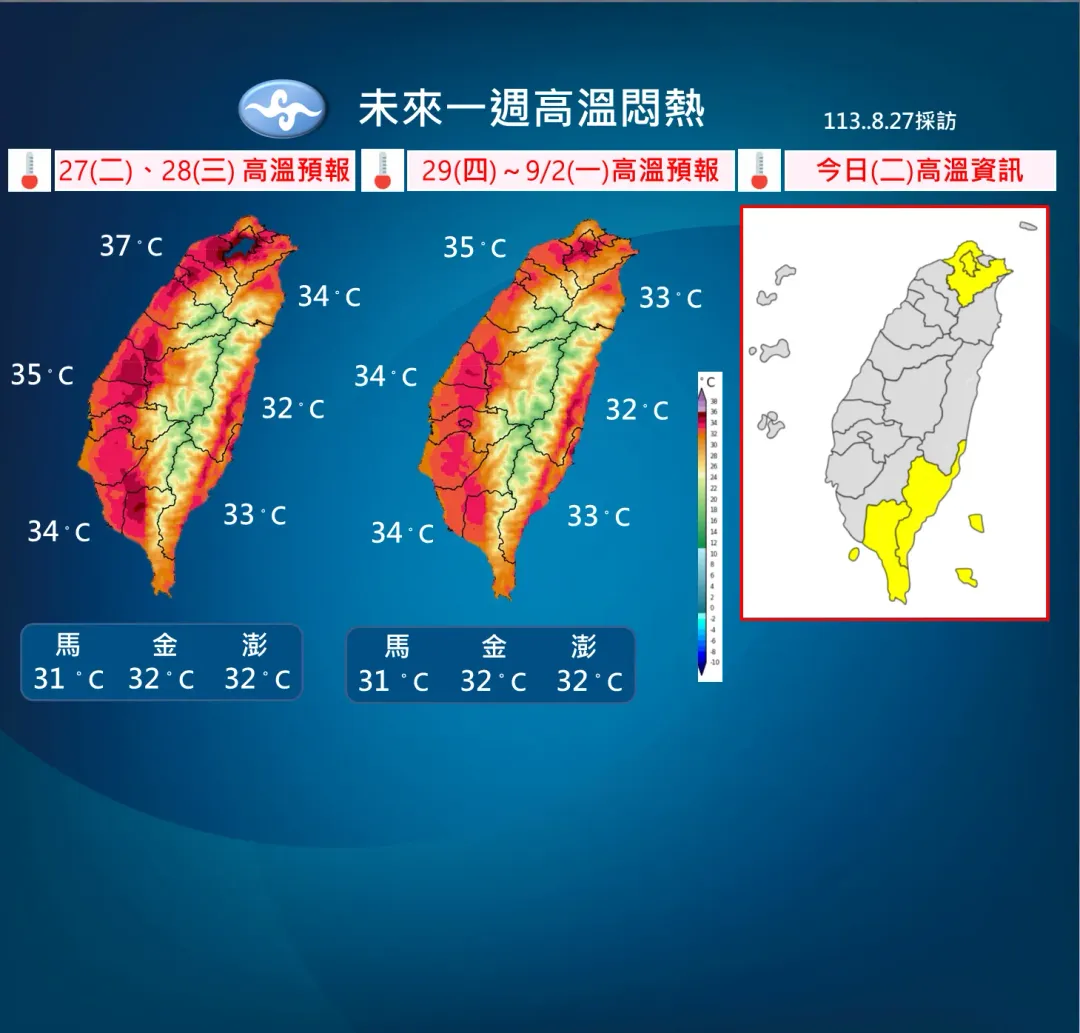 未來一週高溫趨勢。(圖/氣象署提供)