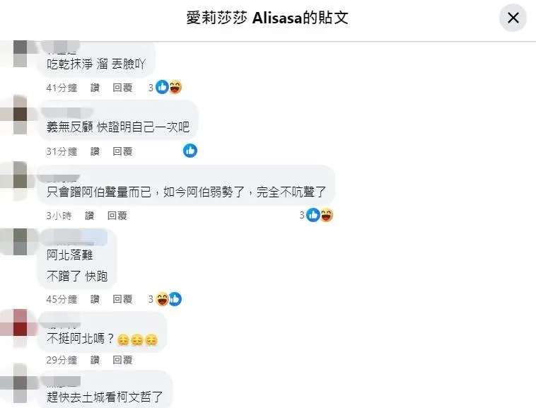 網友留言。（圖／愛莉莎莎 Alisasa FB）