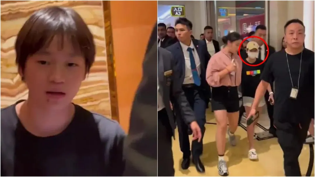 飯店後來找來數十名保安架起保護層，才把全妹護送出去。（圖／翻攝微博）
