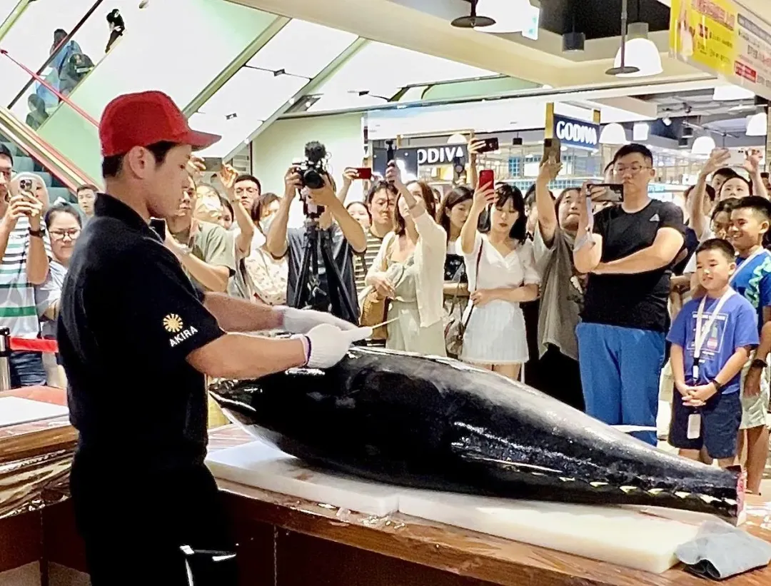 日本職人解剖七十公斤鮪魚，現場提供試吃。（圖／業者提供）