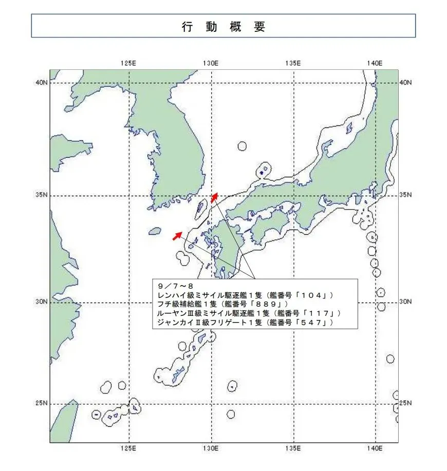 大陸艦艇動向。(圖/防衛省)