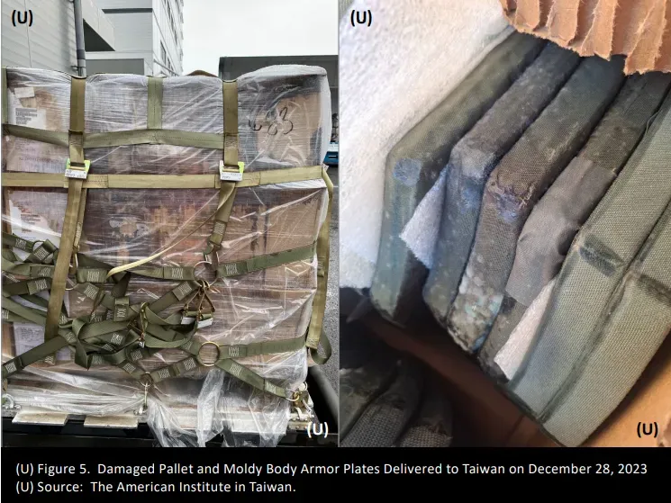美國援台的軍品受潮、抗彈板發霉。(圖/美國國防部監察長)